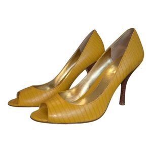 Enzo Angiolini Mustard Yellow Embossed Peep Toe High Heels Women's 7.5 Career